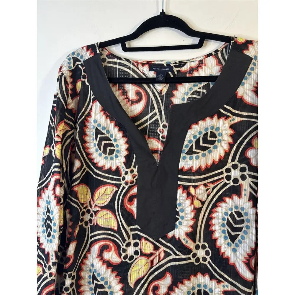 Tommy Hilfiger‎ Paisley Sheer Tunic 3/4 Sleeves 2x - Picture 4 of 11